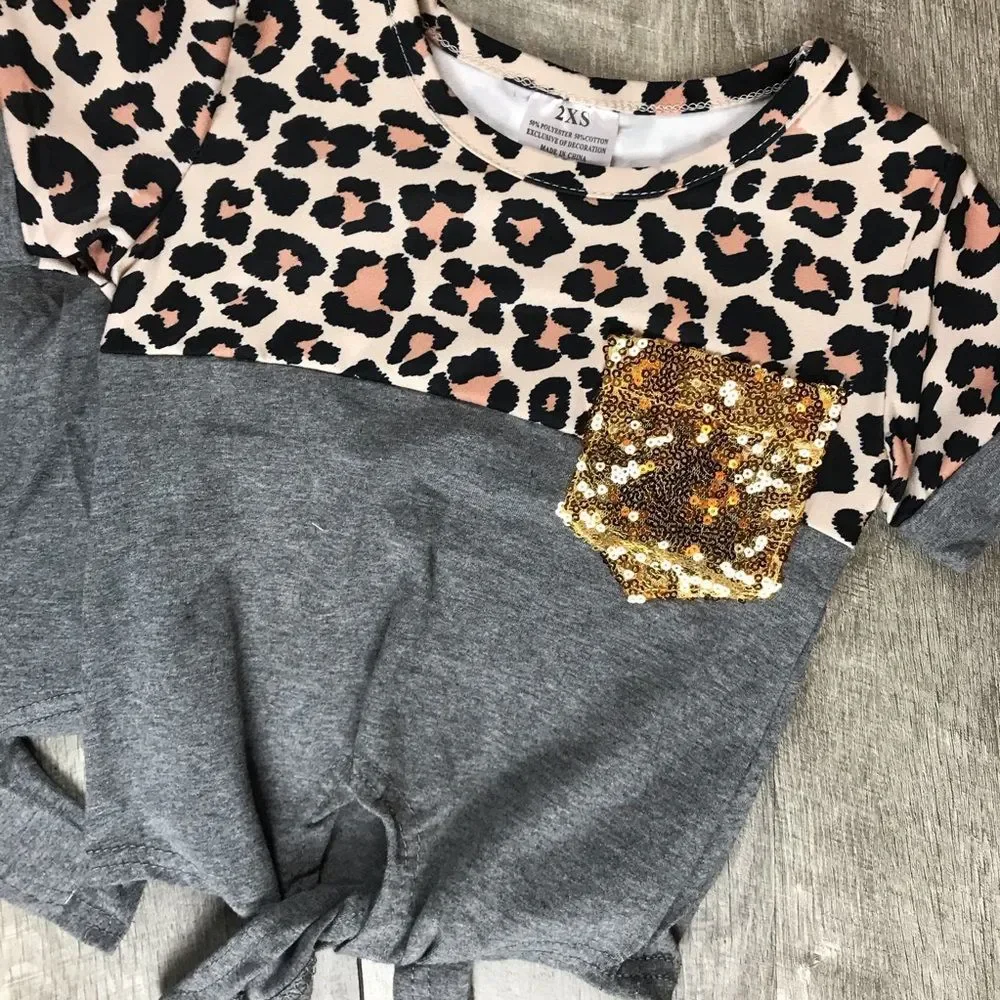 Mom and Me grey leopard sequin tie front top - Picture 2 of 4